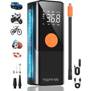 Tire Inflator Portable Air Compressor - 150PSI & 20000mAh Battery, 12V Mini Air Pump for Car Tires, 6X Tire Pump with Pressure Gauge, Auto Shut-off, Motorcycle, SUV, Bike, Bicycle, Balls
