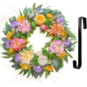 Spring Wreaths for Front Door, Soomeir Summer Peony Outdoor Wreath, Green Floral Door Decor for All Season Home Wall Wedding Farmhouse Holiday (Hydrangea Wreth With 12 Inch Hanger)