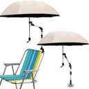 2 Pcs Beach Chair Umbrella with Clamp 49.2" 360 Adjustable Golf Umbrella with Clip and Retractable Stand Sun Shade for Camping Outdoor Travel Patio Wheelchair Golf Cart Stroller (Beige)