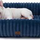 Bedsure ComfyFleece Cute Dog Beds Large Sized Dog - Washable Furry Pet Beds, Rectangle Orthopedic Corduroy Fleece Puppy Beds with Removable Zipper Cover, 30x24x8 inches,Night Blue