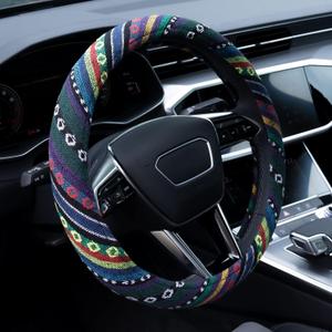 Limsas Boho Steering Wheel Cover Elastic Microfiber for Women, Universal Fit 15 inch Car SUV, Hippie Style Protector Cover, Anti-Slip, Breathable, Absorbing Sweat - 02 (Green)