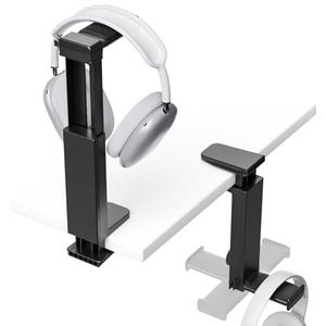Headphone Stand Under-Desk or Headset Holder Above-Desk, Headphone Hanger & Headset Hook Under Desk Mount with Spring Clamp & Height Adjustable & Cable Clip for Gaming Gift Accessories. PC Game Headsets