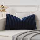 UGASA Lumbar Throw Pillow Cover 12x20 Inch Set of 1 Super Soft Faux Fur Decorative Pillow Case Plush Flannel Texture Accent Rectangle Pillowcase for Sofa Couch Living Room Chair, Navy Blue