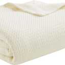 Madison Park 100% Egyptian Cotton Lightweight Summer Blanket, Breathable Waffle Knit Design, Soft Cozy All-Season Throw for Bed, Couch or Sofa, Blue Full/Queen Size (90"x90") (Cream)