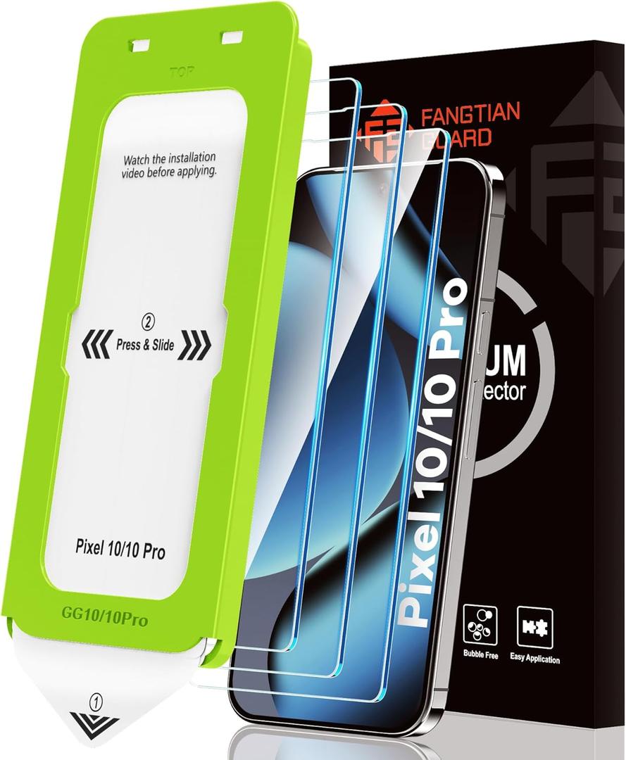 FANGTIAN 3 Pack Screen Protector for Google Pixel 10 Pro/pixel 10 / pixel 9 Pro/Pixel 9 Tempered Glass [6.3-inch] [Fingerprint Compatible] [Alignment Tool] [9H Tempered Glass]
