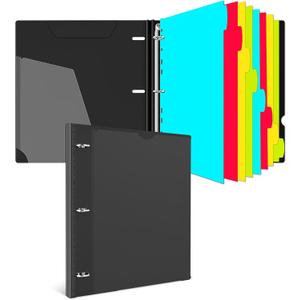 INFUN 1 Inch Telescoping 3 Ring Binder with 8-Tab Dividers, 30 Sheet Protectors and Labels  Compact Binder for Recipes, Documents and Notes, Includes 30 Recipe Cards  Black