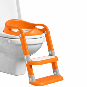 Potty Training Seat with Step Stool Ladder, Adjustable Foldable Potty Seat for Toilet with Anti-Slip Pads Ladder for Kids Boys Girls Toddlers - (Orange)