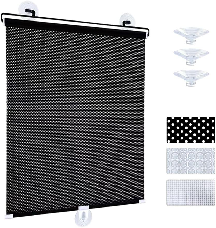 Yoebor No Drill Blackout Blind Shade with 3 Suction Cups, Black 50% Shade Temporary Portable Roller Window Curtain for Home Office Car, W15.7 x L23.6