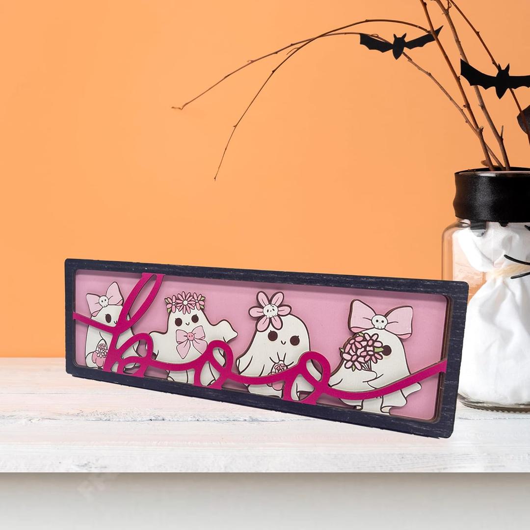 Cute Halloween Decor, Wooden Halloween Table Centerpiece Decorations for Home, Indoor Home Decorative Signage Shelf Desk Fireplace Mantle Rustic House Decor(G02)