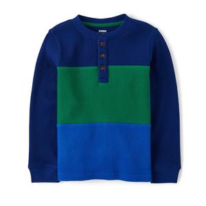Gymboree,and Toddler Long Sleeve Henley Shirt, Blue Color Block, 12-18 Months