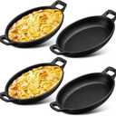 Mifoci Pack of 4 Oval Serving Dish Mini Cast Iron Skillet Cast Iron Baking Pan Sizzling Plate Matte Black Gratin Cookware for Home Restaurant Kitchen Food Service Barbecue (7.1" X 4.7")