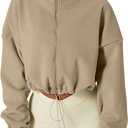 QINSEN Women's Full Zip Fleece Short Jacket Warm Winter Long Sleeve Stand Collar Sherpa Crop Coat, L