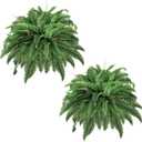42 Artificial Boston Fern Bush Plant, 2 Faux Ferns for Outdoors Large, Fake Ferns Realistic Artificial Plants with 65 Fronds for Garden Porch Patio Home Office Living Room Decor Green