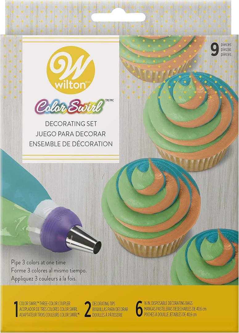 Wilton Color Swirl Icing Kit, Color Swirl Plastic Coupler With Swirl Feature, Piping Bags And Tips Set Icing Piping Kit, 9-Piece (1 Count (Pack of 1))