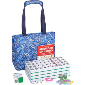 GUSTARIA American Mahjong Set, Mahjong Game Set with 166 Numbered 1.5" Large Tiles (Green), Blue Carrying Case