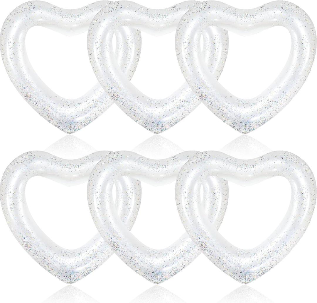 Sumind 6 Pcs Inflatable Heart Pool Floats, 47.3 x 39.4 Inch Bachelorette Heart Shaped Loungers Tube, Wedding Bride Float, Summer Swimming Ring, Water Beach Party for Adults(White)
