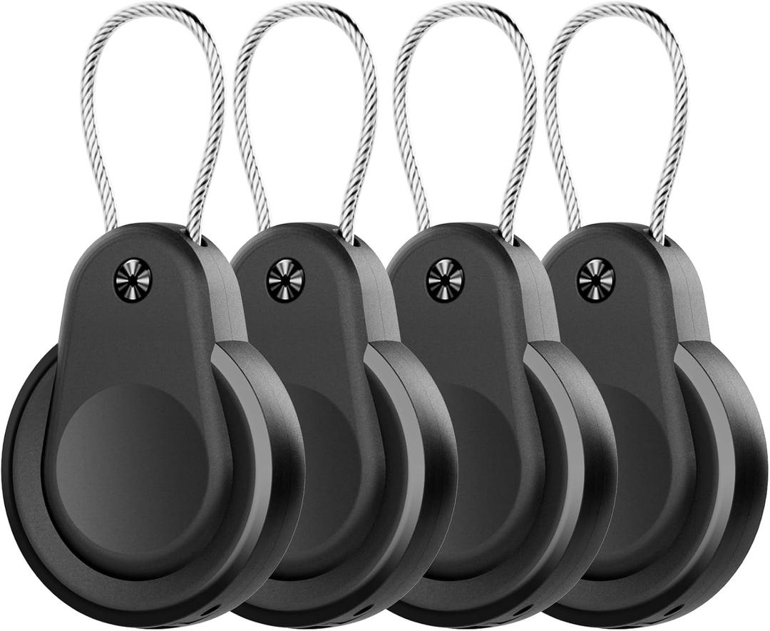 Waterproof AirTag Holder - 4 Pack Lock Case with Keychain for Apple AirTags, Air Tag Keyring with Wire Cable, Durable & Lightweight AirTag Cover for Keys, Kids, Luggage, Backpacks, Pet Collar, Black
