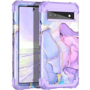 Hekodonk for Google Pixel 6A Case (2022),Heavy Duty Full Body Shockproof Protection Hard Plastic+Silicone Rubber Hybrid 3 in 1 Protective Phone Case for Google Pixel 6A,Amethyst Purple