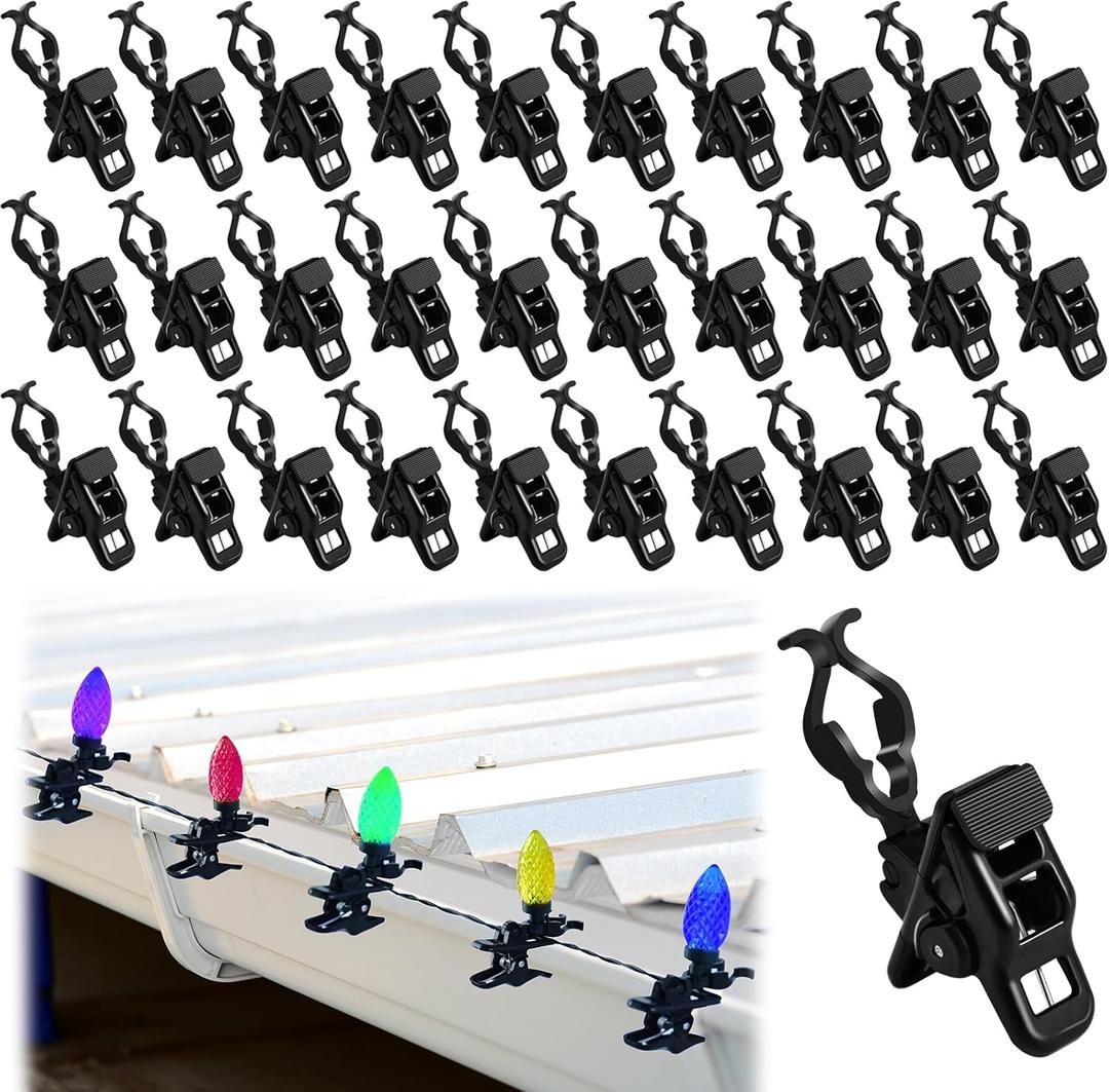 90PCS Christmas Lights Spring Clips C7 C9 Universal Holiday Light Clips for Outside String Lights Gutter&Shingle Light Clips Spring Loaded Outdoor Holiday Light Hooks for Holiday Decorations