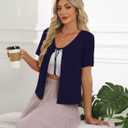Womens Tie Front Cardigan Lightweight Short Sleeve Cardigans for Women Trendy Open Front (Blue, S)