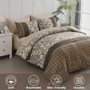 WONGS BEDDING Brown Comforter Set Queen, 7 Pieces Bed in a Bag Floral Patchwork Soft Microfiber Queen Sheet Set with Comforter, Flat Sheet, Fitted Sheet, Pillow Shams,Pillowcases