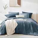 WRENSONGE Full Size Comforter Sets, 7 Pieces Oxford Blue Bed in a Bag with Fitted Sheet, Flat Sheet, 2 Pillow Shams, 2 Pillowcases, Warm Bedding Sets for All Season (Full(80"*90"))