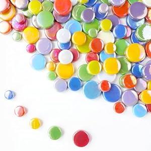 1 LB Penny Round Mosaic Tiles, 10mm ~20mm 5sizes Iridescent Rounds Recycled Glass Tiles Mix for Adults & Kids DIY Mosaic Making Garden Project (All Mix)