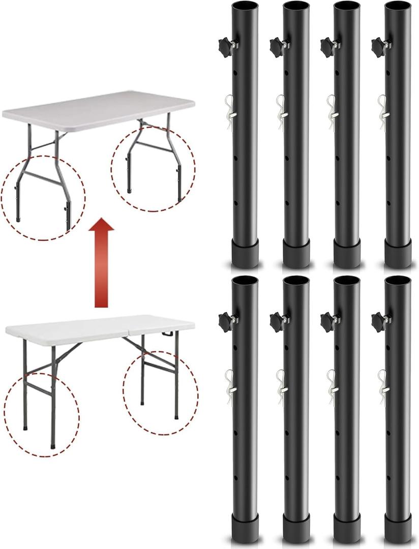 8-Pack Folding Table risers for Folding Tables Straight/Bent Leg, Dural Folding Table Leg Extensions 4 Levels/Heights Table Leg Extenders-All for Treating Your Back Pain(17.3 in (44cm)