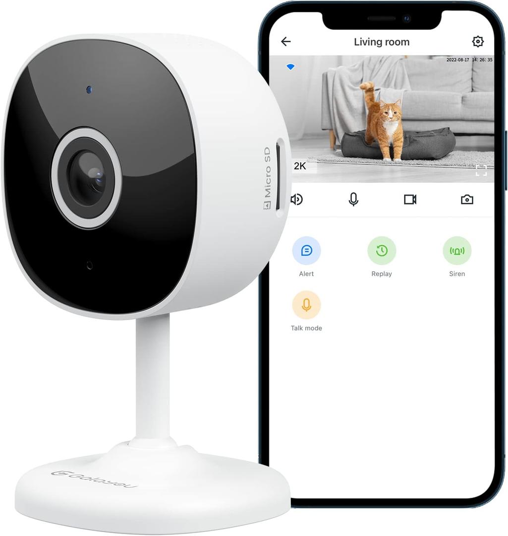 WiFi Camera 2K, Galayou Indoor Home Security Cameras for Baby/Elder/Dog/Pet Camera with Phone app,24/7 SD Card Storage,Works with Alexa & Google Home G7 (1 Count (Pack of 1))