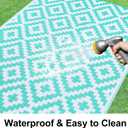 Smiry Waterproof Outdoor Rug 8x10 ft, Reversible Plastic Straw Patio Camping Rugs, Outdoor Indoor RV Mat Carpet for Patio, Outside Entry, Backyard, Deck, Bench, Picnic, Camper, White & Teal