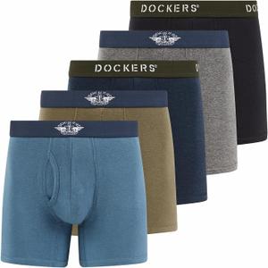 DOCKERS Mens Boxer Briefs Breathable Cotton Underwear for Men Pack of 5 (Medium, Oceanview | Heather Navy | Camo | Dockers Navy | B25 Heather Grey)