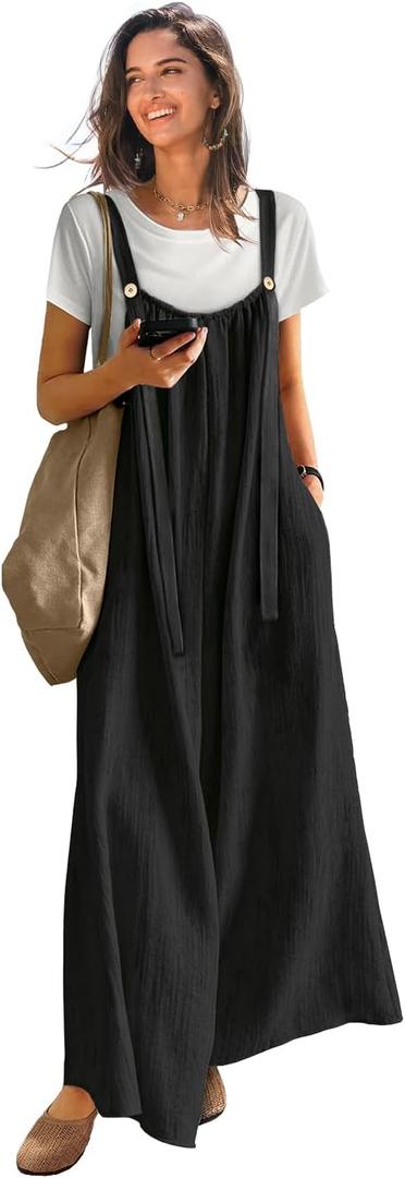 YESNO Casual Wide Leg Jumpsuits for Women Boho Floral Pleated Overalls S P0D Solid Black, Size: Small