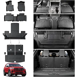 Floor Mats for 2020-2025 Ford Explorer Accessories, Cargo Mat with Backrest Mat All Weather TPE Waterproof for Ford Explorer 6 Passenger Captain Seat ST Accessories 2025 2024 2023
