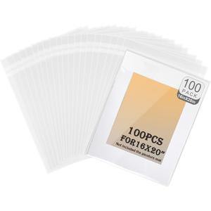 100 Pack Acid-Free Crystal Clear Sleeves Storage Bags 16 3/8 X 20 3/11,Plastic Bags for 16x20 Art Prints/Framing Mat Mattes/Pictures/Photos (Bag Size: 16 3/8 X 20 3/11"")