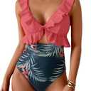 Eomenie One Piece Swimsuit for Women Tummy Control Ruffle Bathing Suit V Neck Ruched Swim Suit Slimming Cutout Swimwear XL
