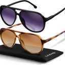 livho Trendy Polarized Aviator Sunglasses Women Men, Retro Sun Glasses for Women Men 2025, Oversized UV Protection Shades (Tortoise Brown + Black/Grey)