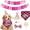 ADOGGYGO Dog Birthday Girl Bandana, Puppy 1st Birthday Party Supplies, Pet Party Hat Scarf Bowtie Banner Set for Small Medium Dogs (Small&Medium) (Pink)