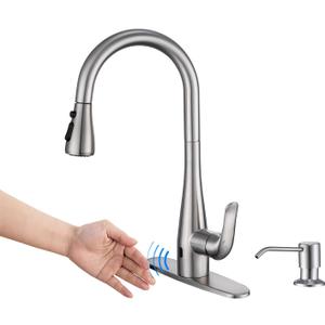 Touchless Kitchen Faucet with Soap Dispenser and Pull Down Sprayer - Single Handle Sensor Kitchen Sink Faucet, 1 or 3 Hole Design for Modern Farmhouse Kitchens, Rv, and Bar Sinks(Brushed Nickel)