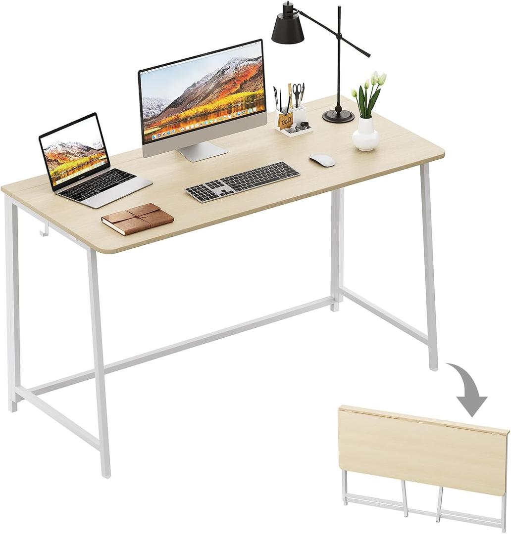 WOHOMO Folding Desk, Small Foldable Desk 47.2" for Small Spaces, Space Saving Computer Table Writing Workstation for Home Office, Easy Assembly, Oak (Extra Large Size:47.2 x 19.6, Beige)