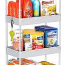 SPACEKEEPER Storage Cart, 4-Tier Mobile Shelving Unit, Bathroom Rolling Cart Utility Storage Organizer Shelf for Kitchen Living Room Bathroom Laundry Room & Dressers, Gray