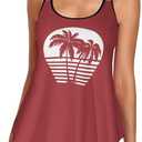 Urchics Womens 2025 Tankini Swimsuits Tummy Control Flowy Swimwear Two Piece Bathing Suits Swim Tank Top with Boyshorts (3X-Large, Brick Red Tree)