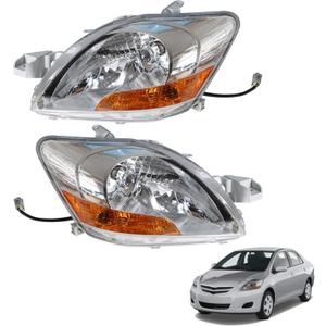 1 Pair Headlight Assembly Headlamp Driver and Passenger Side Chrome Clear Lens Replacement for Yaris 2007 2008 2009 2010 2011 TO2518108, TO2519108, 8117052740, 8113052750