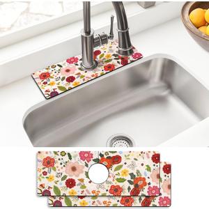 Sink Faucet Absorbing Mat, 2 Pack Drying Mat Around Faucet Sink Splash Guard Behind Faucet Sinkmat For Kitchen Bathroom Island Rv 15 * 5.5 Inch (38 * 14 cm) (Pink)