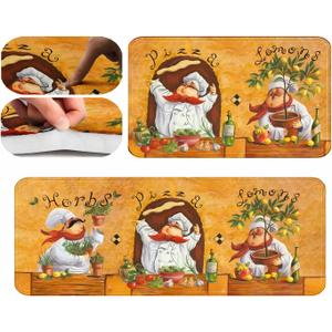 Chef Rug for Kitchen Floor, Fat Chef Kitchen Mats for Floor 2 Piece, Italian Kitchen Rugs Sink Front and Memory Foam Kitchen Mats Cushioned Anti Fatigue for Farmhouse Kitchen Decor 17"x30"+17"x47"
