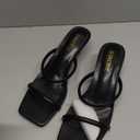 Kitten Heels for Women Comfortable Two-Strap Open Toe Sandals with Padded Footbed Square Toe Heels (9, Black)