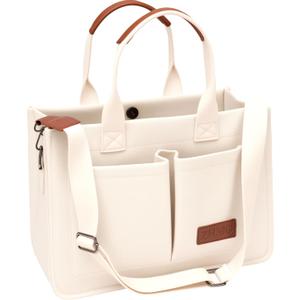 Canvas Tote Bag for Women,Women's Bags Crossbody Bags Work Laptop Tote Bag Large Handbags Purse for Travel Nurse Teacher (Beige With Compartments)