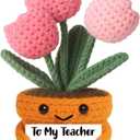 Teacher Appreciation Gifts, Mini Crochet Tulip Flowers with Thank You Card, Teachers Gifts for Women, Gift for Birthday Graduation Back to School Thanksgiving Halloween Christmas, Desk Decor