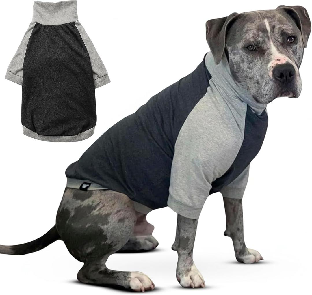 Tooth & Honey Dog Shirt for Large Dogs Breathable Cotton & Spandex Pullover with Full Underbelly Coverage for Allergy Relief & Sun Protection (Large, Grey Dog Shirt)