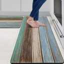 MAYHMYO Kitchen Rugs and Mats Set of 2 Teal Farmhouse Anti Fatigue Mat PVC Non Slip Retro Rustic Wood Texture Kitchen Mats for Floor, 17.3 x 29 x 0.4 inch + 17.3 x 47 x 0.4 inch