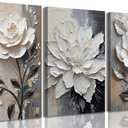 3Pcs Modern Abstract Flower Canvas Wall Art Black white roses Paintings Pictures Wall Decor Elegant White Blooming Flowers Posters Prints Artwork for Living Room Bedroom Home Decoration 1624in